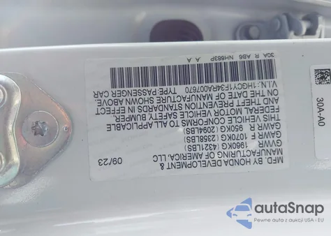 2024 Honda Accord Ex z USA, uszkodzony, nr VIN 1HGCY1F34RA007670
